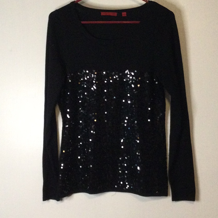 Red.Black Partial Sequin Top